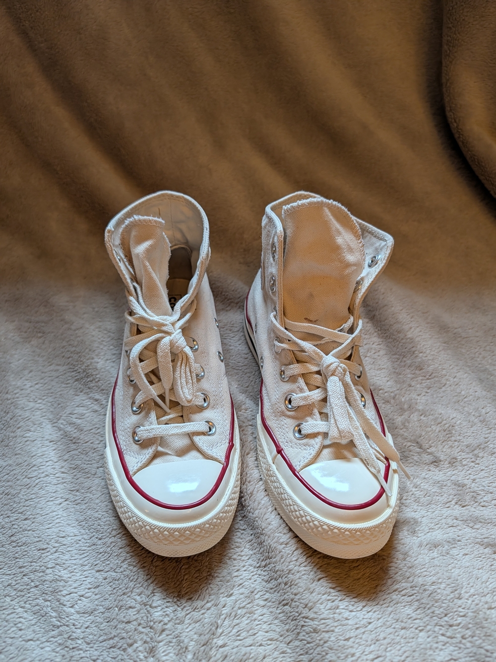 Kids High-Top Canvas Sneakers in Cream with Red Trim